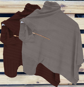 KAJARU Self Design Men Zip Neck Brown