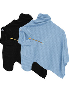 KAJARU Self Design Men Zip Neck Black