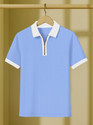 KAJARU Self Design Men Zip Neck Blue