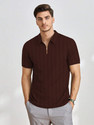 KAJARU Self Design Men Zip Neck Brown