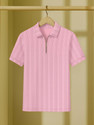 KAJARU Self Design Men Zip Neck Pink T-Shirt