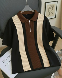 KAJARU Striped Self Design Men Polo Neck