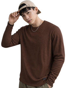 KAJARU TEES Solid Men Round Neck Brown