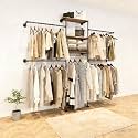 KaKaBB Industrial Pipe Clothing Rack - Heavy Duty Wall Mounted Clothes Rack, Corner Closet System, DIY Wardrobe Organizer with Shelves, Walk in Closet Storage (BLACK, 94.5")