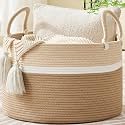 KAKAMAY Large Blanket Basket with Handles, Storage Basket for Living Room