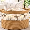 KAKAMAY Large Blanket Basket with Handles, Storage Basket for Living Room