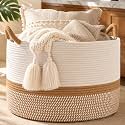 KAKAMAY Large Blanket Basket with Handles, Storage Basket for Living Room