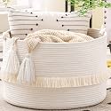 KAKAMAY Large Blanket Basket (20"x13"),Woven Baskets for storage Baby Laundry Hamper, Cotton Rope Blanket Basket for Living Room, Laundry, Nursery, Pillows, Baby Toy chest (White)
