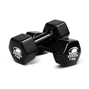 kakss vinyl dumbbells set 7kg pair 2 x 7kg black dumbbell weights hand weights set for women and men gym weights for home gym equipment and fitness training strength workouts