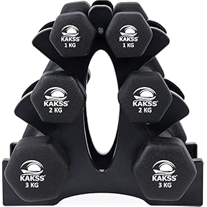 kakss cast iron vinyl coated dumbbells stand with dumbbells1kg2kg3kg color black