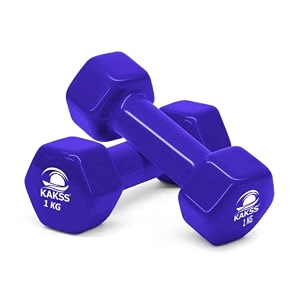 kakss cast iron vinyl coated dumbbells 11 2kg blue