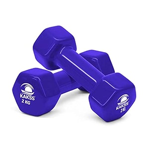 kakss cast iron vinyl coated dumbbells 22 4kg blue