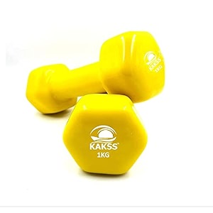 kakss cast iron vinyl coated dumbbells 1 kg yellow