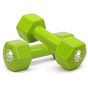 kakss vinyl dumbbells set 5kg pair 2 x 5kg green dumbbell weights hand weights set for women and men gym weights for home gym equipment and fitness training strength workouts