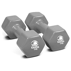 kakss cast iron vinyl coated dumbbells 55  10kg grey