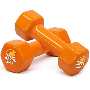 kakss cast iron vinyl coated dumbbells 33 6kg orange