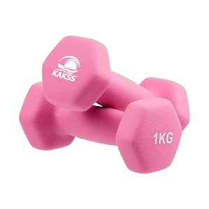 kakss neoprene dumbbells set 2kg 2 x 1kg pink hex dumbbells with easy-grip coated finish cast iron hand weights for home gym equipment and fitness training for women and men