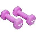 KAKSS Neoprene Dumbbells Set, 2kg (2 x 1kg), Purple Hex Dumbbells with Easy-Grip Coated Finish, Cast Iron Hand Weights for Home Gym Equipment and Fitness Training for Women and Men