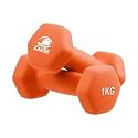 KAKSS Neoprene Dumbbells Set, 2kg (2 x 1kg), Orange Hex Dumbbells with Easy-Grip Coated Finish, Cast Iron Hand Weights for Home Gym Equipment and Fitness Training for Women and Men