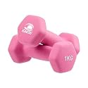KAKSS Neoprene Dumbbells Set, 2kg (2 x 1kg), Pink Hex Dumbbells with Easy-Grip Coated Finish, Cast Iron Hand Weights for Home Gym Equipment and Fitness Training for Women and Men