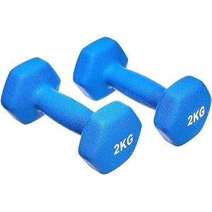kakss neoprene dumbbells set 4kg 2 x 2kg ocean blue hex dumbbells with easy-grip coated finish cast iron hand weights for home gym equipment and fitness training for women and men