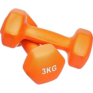 kakss neoprene dumbbells set 6kg 2 x 3kg orange hex dumbbells with easy-grip coated finish cast iron hand weights for home gym equipment and fitness training for women and men
