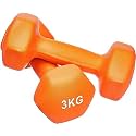 KAKSS Neoprene Dumbbells Set, 6kg (2 x 3kg), Orange Hex Dumbbells with Easy-Grip Coated Finish, Cast Iron Hand Weights for Home Gym Equipment and Fitness Training for Women and Men