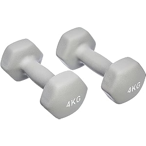 kakss neoprene dumbbells set 8kg 2 x 4kg grey hex dumbbells with easy-grip coated finish cast iron hand weights for home gym equipment and fitness training for women and men