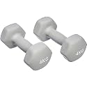 KAKSS Neoprene Dumbbells Set, 8kg (2 x 4kg), Grey Hex Dumbbells with Easy-Grip Coated Finish, Cast Iron Hand Weights for Home Gym Equipment and Fitness Training for Women and Men