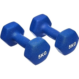 kakss neoprene dumbbells set 10kg 2 x 5kg dark blue hex dumbbells with easy-grip coated finish cast iron hand weights for home gym equipment and fitness training for women and men