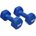 KAKSS Neoprene Dumbbells Set, 10kg (2 x 5kg), Dark Blue Hex Dumbbells with Easy-Grip Coated Finish, Cast Iron Hand Weights for Home Gym Equipment and Fitness Training for Women and Men