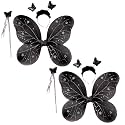 Kaku Fancy Dresses Polyester Black Butterfly Wings With Hairband And Wand Stick For Girls - Pack Of 2