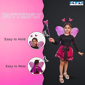 kaku fancy dresses butterfly wings costume set for kids  magenta fairy wings with hairband amp wand  net amp polyester fancy dress accessories for girls
