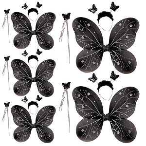 kaku fancy dresses girl39s polyester butterfly wings with hairband and wand stick black - pack of 5