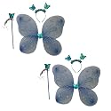Kaku Fancy Dresses Polyester Firozi Blue Butterfly Wings With Hairband And Wand Stick For Girls - Pack Of 2