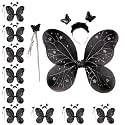 Kaku Fancy Dresses Net,Polyester Black Butterfly Wings with Hairband and Wand Stick for Girls - Pack of 10