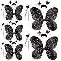 Kaku Fancy Dresses Girl's Polyester Butterfly Wings with Hairband and Wand Stick (Black) - Pack of 5