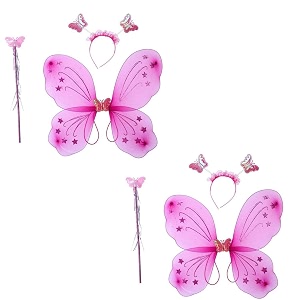 kaku fancy dresses polyester girls butterfly wings with hairband and wand stick pack of 2 magenta pink