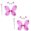 Kaku Fancy Dresses Polyester Girls Butterfly Wings With Hairband And Wand Stick, Pack Of 2 (Magenta, Pink)