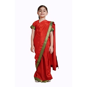 kaku fancy dresses indian ethnic wear pre-stiched saree with blouse for girls  farmer saree costume for girls - red 7-8 years for girls