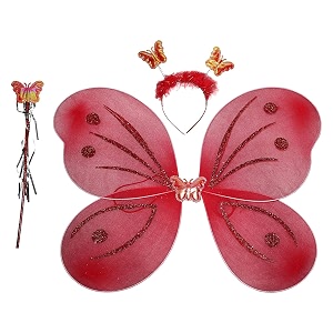 kaku fancy dresses red butterfly wings for girls  net amp polyester fairy wings with wand amp hairband  fancy dress amp role play accessory for ages 38 years