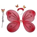 Kaku Fancy Dresses Red Butterfly Wings for Girls | Net &amp; Polyester Fairy Wings with Wand &amp; Hairband | Fancy Dress &amp; Role Play Accessory for Ages 3–8 Years