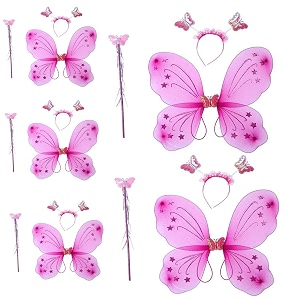 kaku fancy dresses polyester butterfly wings with hairband and wand stick for girls magenta pink - pack of 5