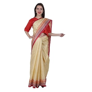 kaku fancy dresses polyester indian bihu ethnic wear saree for women dance event farmer dress for girls - cream fullsize