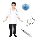 Kaku Fancy Dresses Polyester Our Community Helper Doctor Costume For Kids|Doctor Coat With Stethoscope, Facemask &amp; Toy Injection|Doctor Dress For Boys &amp; Girls - 7-8 Years,white