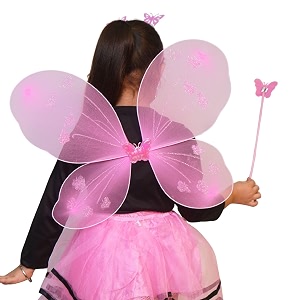 kaku fancy dresses polyester pink butterfly wings with hairband and wand stick for girls-pack of 2