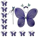 Kaku Fancy Dresses Net,Polyester Purple Butterfly Wings with Hairband and Wand Stick for Girls - Pack of 10