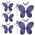 Kaku Fancy Dresses Net,Polyester Purple Butterfly Wings with Hairband and Wand Stick for Girls - Pack of 5