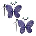 Kaku Fancy Dresses Net,Polyester Purple Butterfly Wings with Hairband and Wand Stick for Girls - Pack of 2