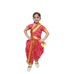 kaku fancy dresses marathi farmer girl lavni folk dance farmer costume saree with jewellery for kids - magenta 3-4 years